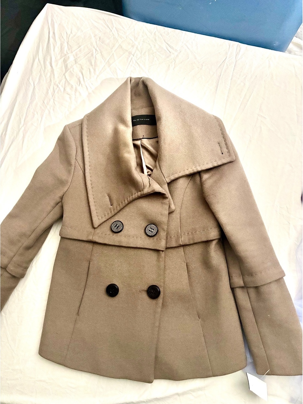 Elie Tahari Double-Breasted Wool Pea Coat Button-Front Collared Lined Jacket